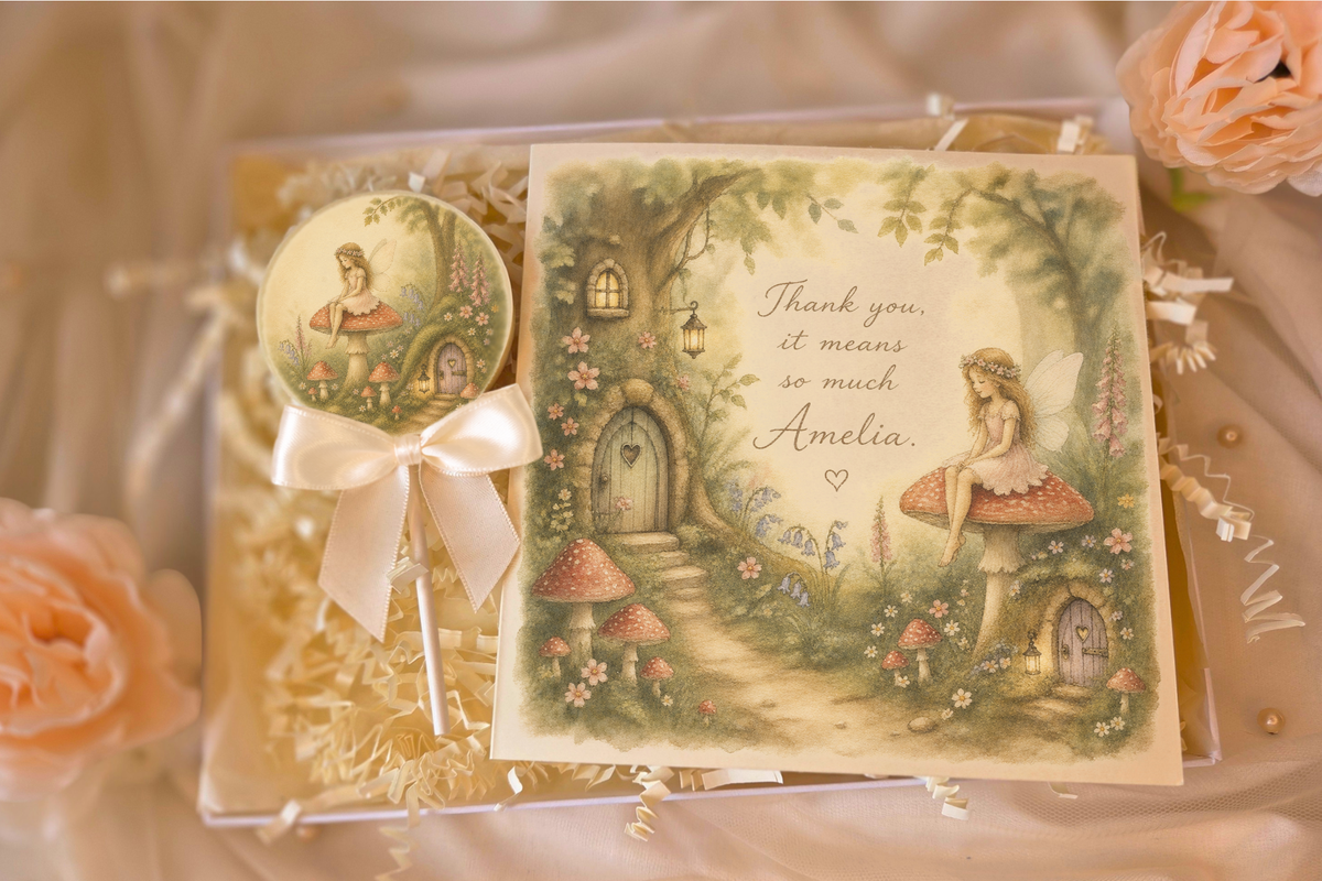 Personalised Enchanted Forest Thank You Card and Chocolate Gift Box