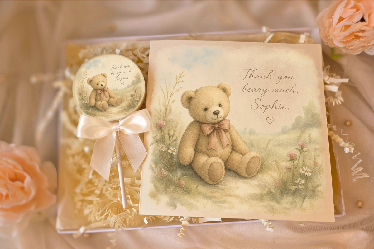 Personalised Teddy Bear Thank You Card and Chocolate Gift Box