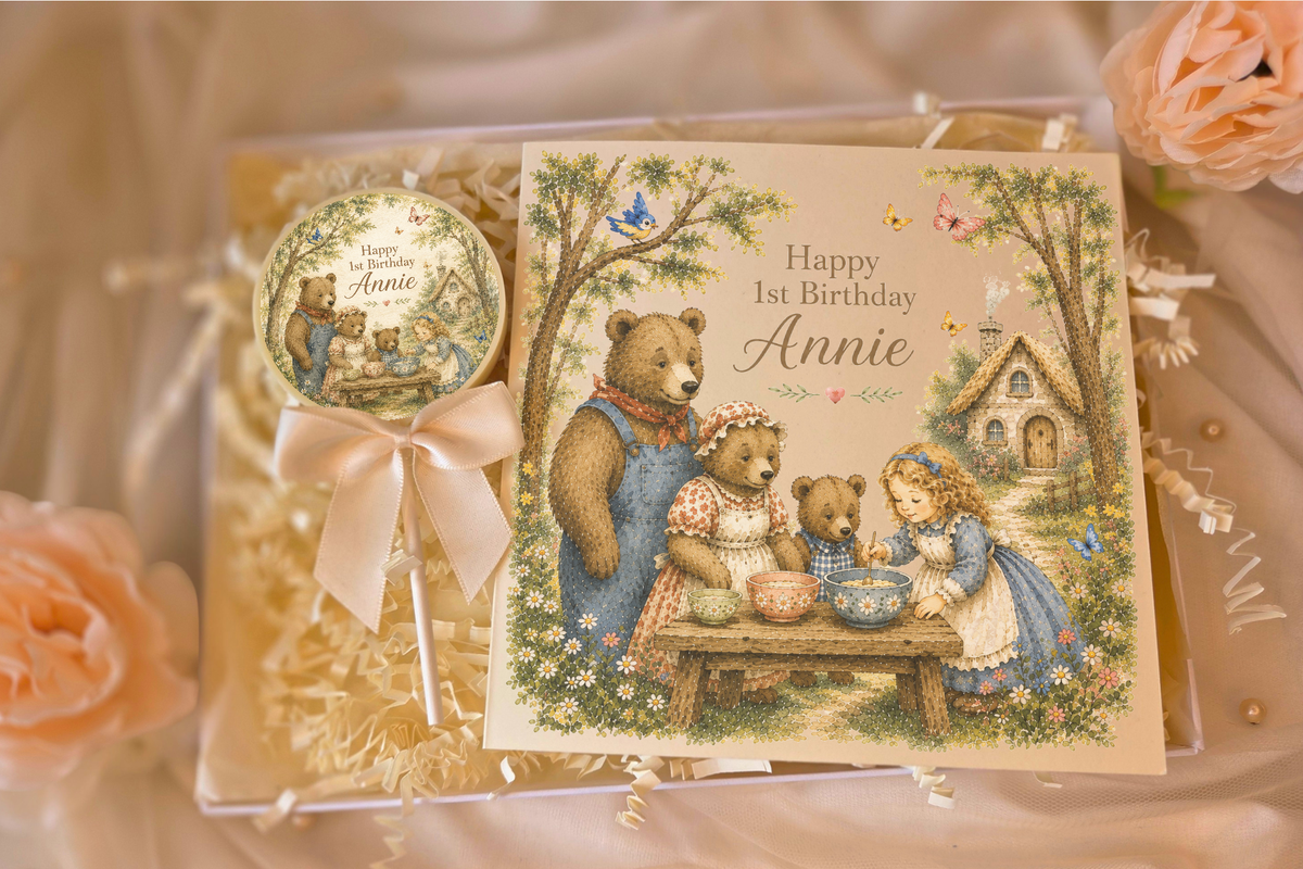 Personalised Goldilocks and the Three Bears Birthday Card and Chocolate Gift Box