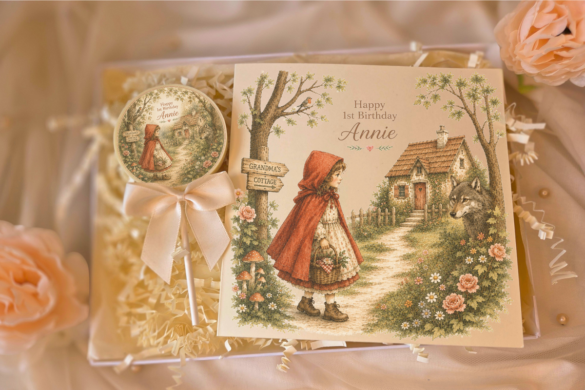 Personalised Little Red Riding Hood Birthday Card & Chocolate Gift Box