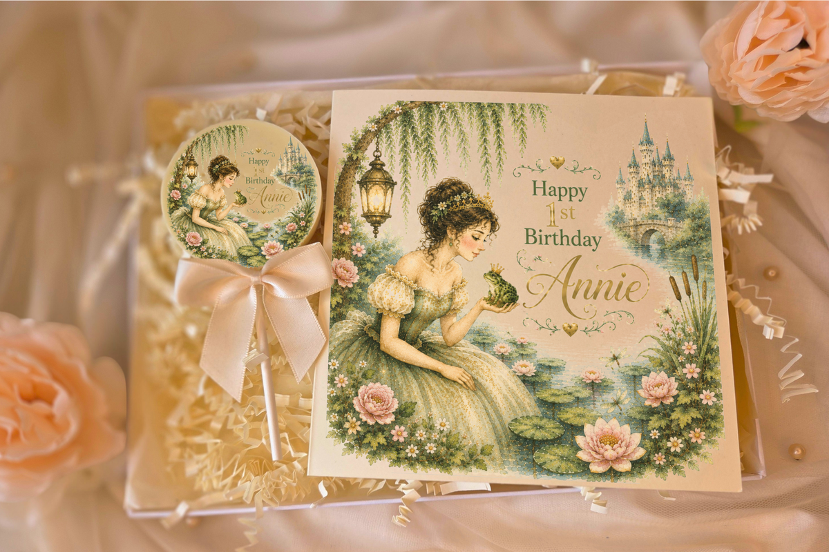 Personalised The Princess and the Frog Birthday card and Chocolate Gift Box
