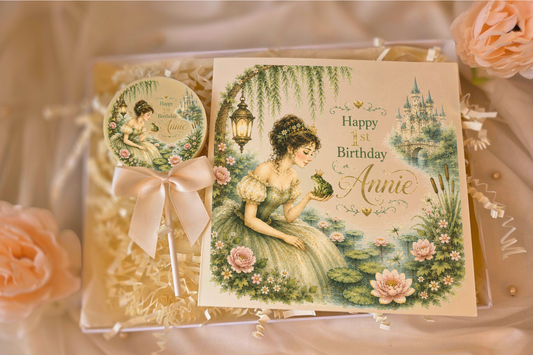 Personalised The Princess and the Frog Birthday card and Chocolate Gift Box