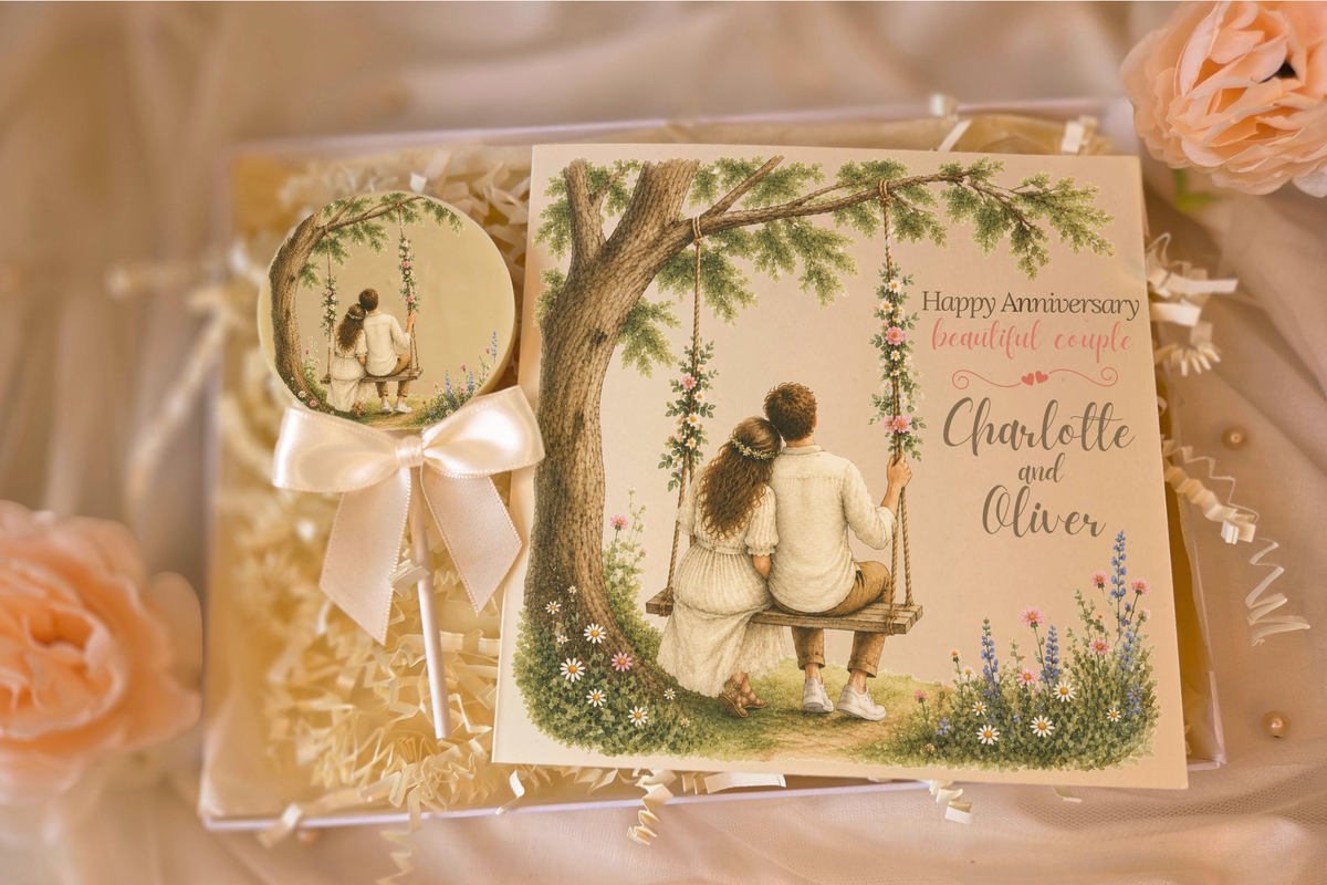 Personalised The Love Swing Anniversary Card and Chocolate Gift Box