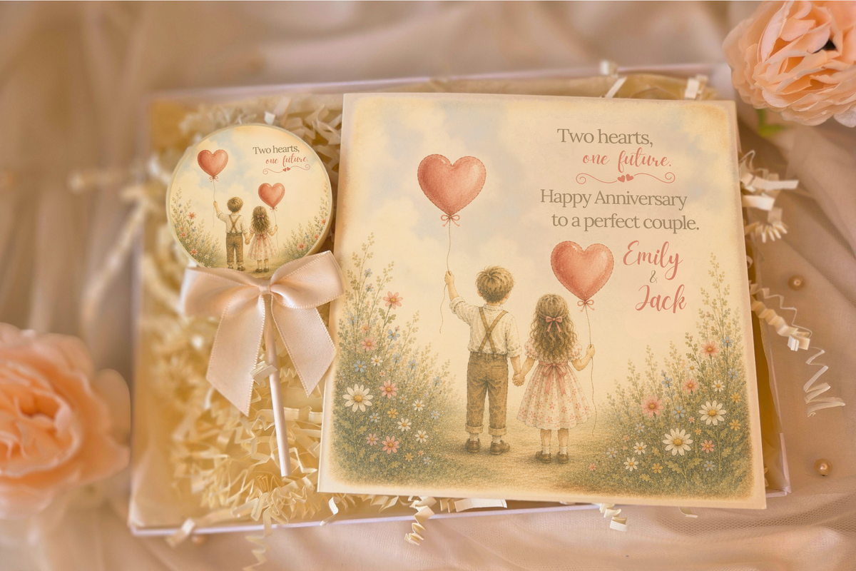 Personalised Two Hearts One Future Anniversary Card and Chocolate Gift Box