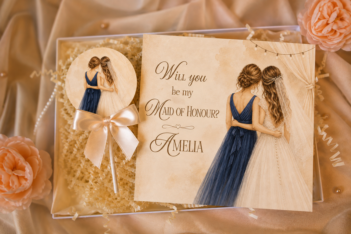 Personalised Will You Be My Maid Of Honour Card and Chocolate Gift Box