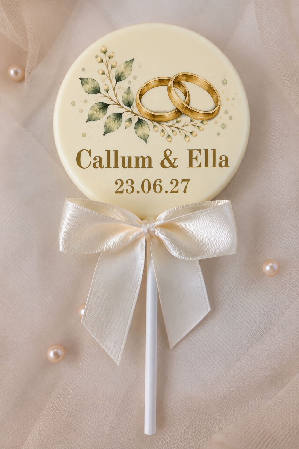 Personalised Love Story Wedding Favour Belgian Chocolate Lollipop