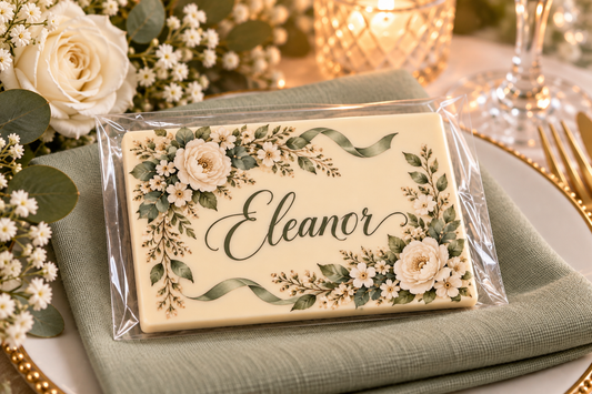 Personalised Sage Green and Ivory Table Place Names and Wedding Favours