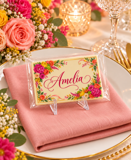 Personalised Vibrant Summer Floral Table Place Names and Wedding Favours