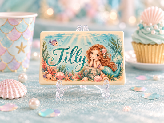 Personalised Mermaid Themed Birthday Table Place Names and Party Favours