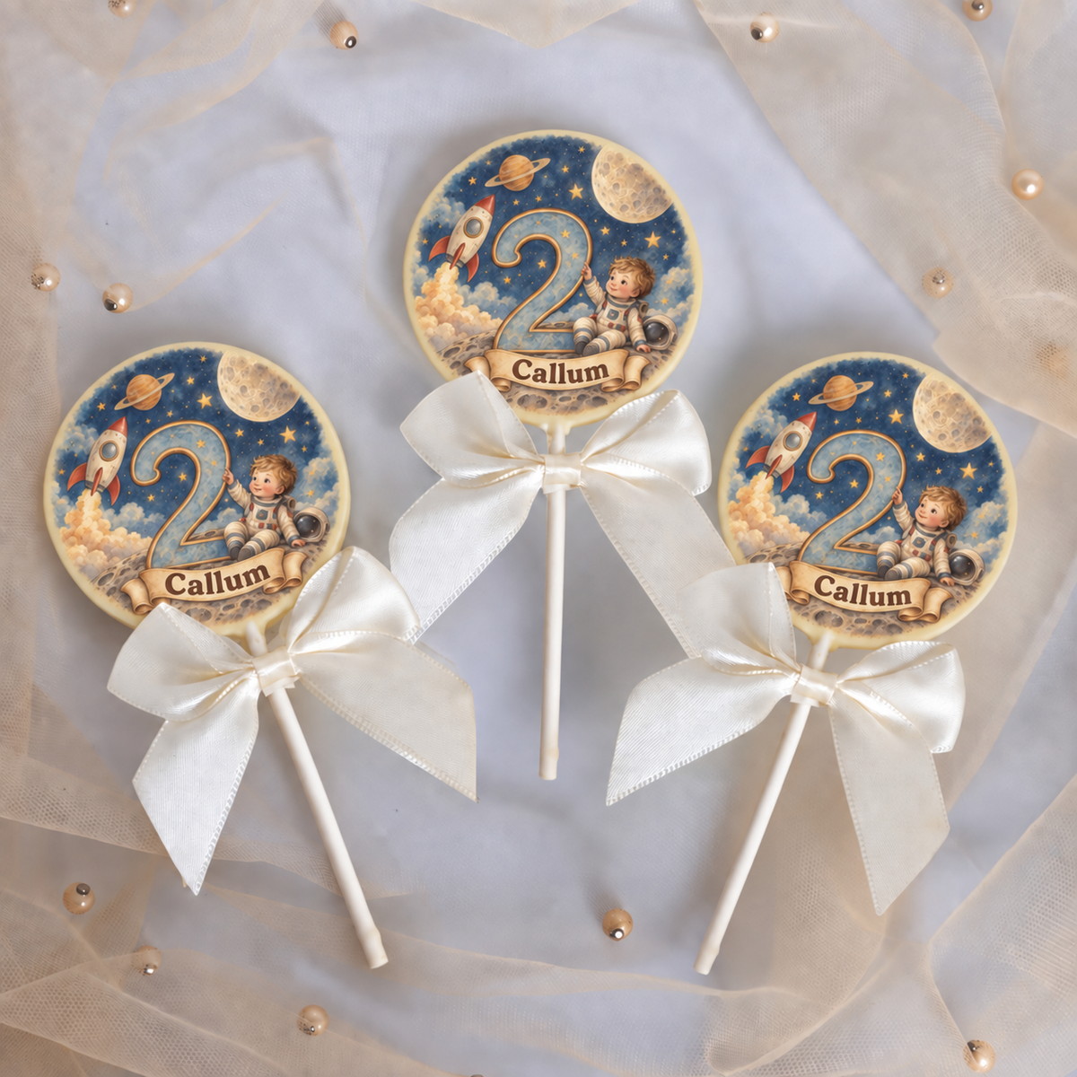 Personalised Space Themed Party Favours Printed on to the Chocolate