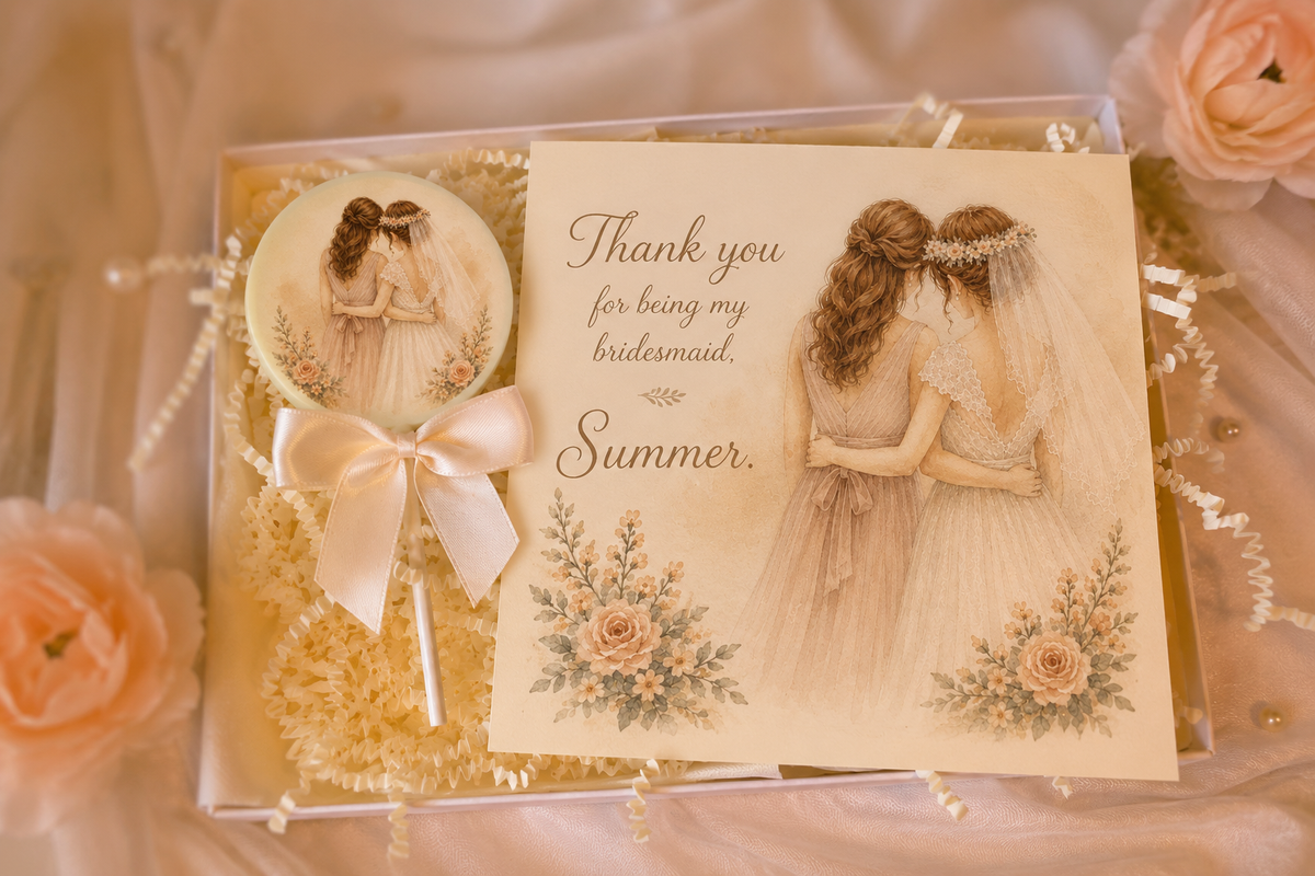 Personalised By My Side Thank You For Being My Bridesmaid Card and Chocolate Gift Box