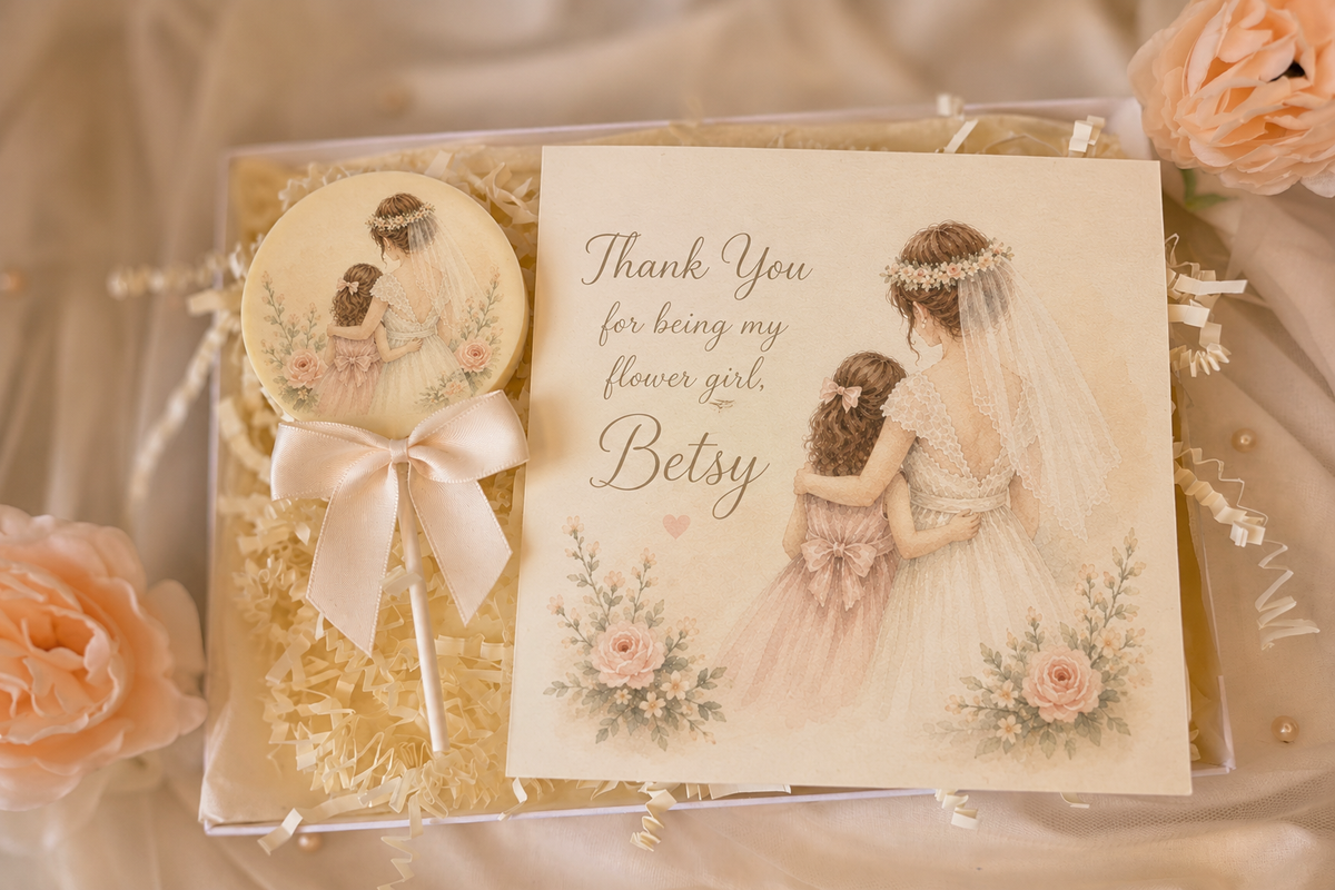 Personalised A Sweet Thank You For Being My Flower Girl Card and Chocolate Gift Box