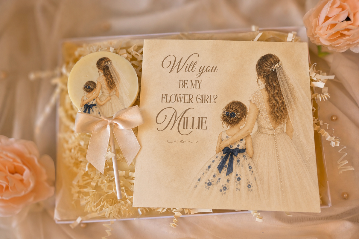 Personalised Will You be My Flower Girl Card and Chocolate Gift Box