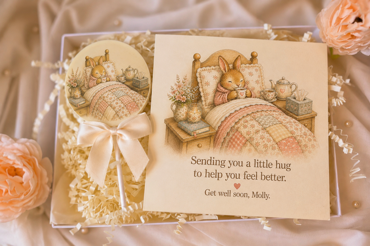 Personalised Patchwork Bunny Get Well Soon Card and Chocolate Gift Box