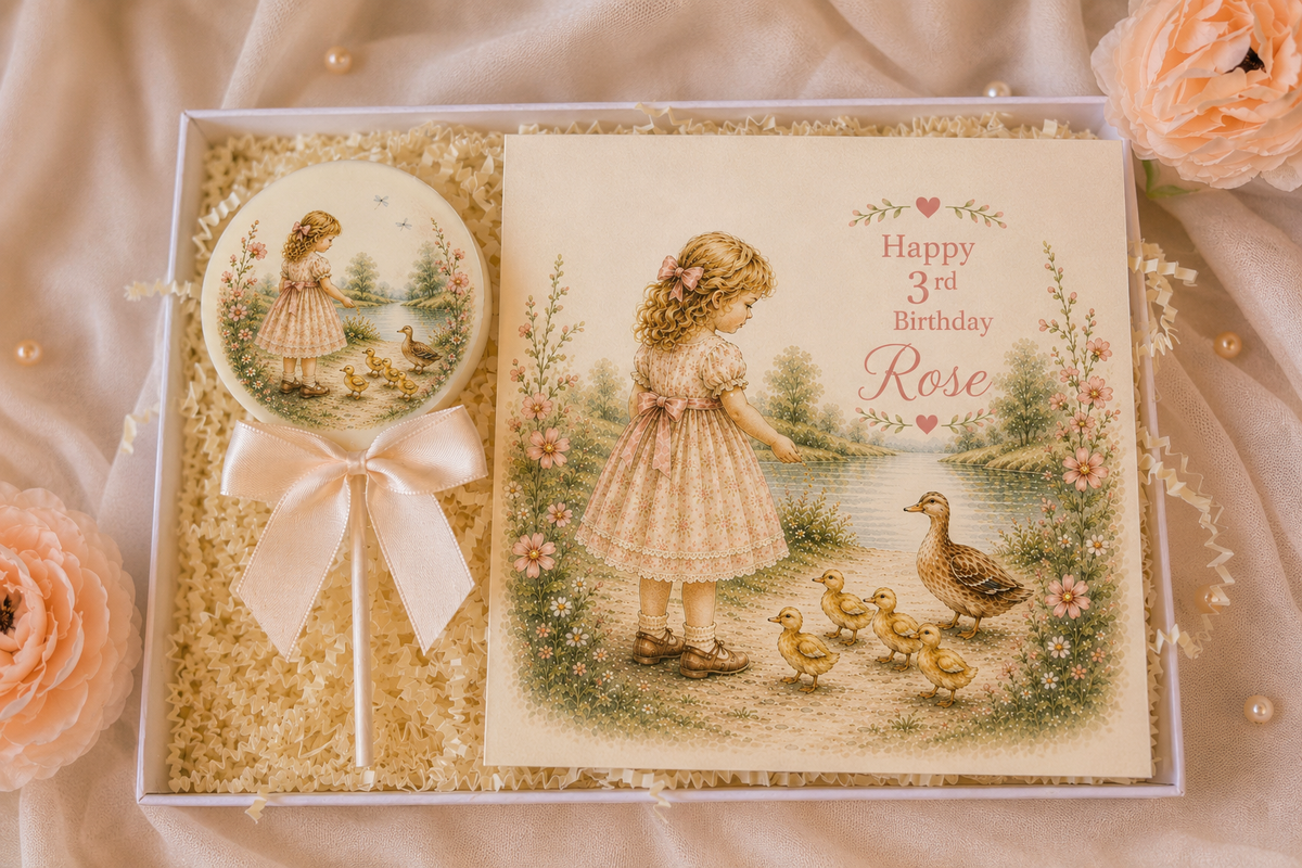 Personalised Duck and Ducklings Birthday Card and Chocolate Gift Box