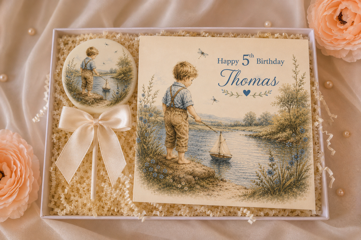 Personalised Little Sailor Boy Birthday Card and Chocolate Gift Box