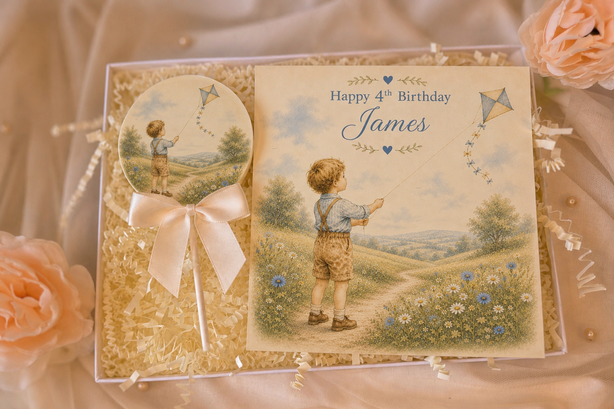 Personalised Chasing the Wind Birthday Card and Chocolate Gift Box