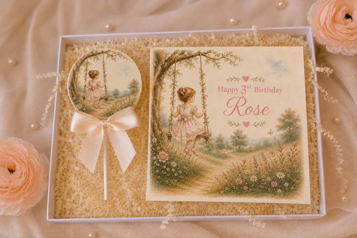 Personalised The Woodland Swing Birthday Card and Chocolate Gift Box