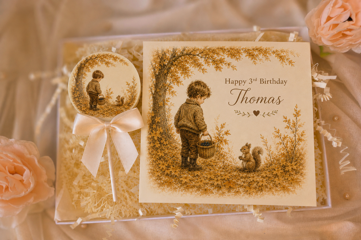 Personalised Autumn Days Birthday Card and Chocolate Gift Box