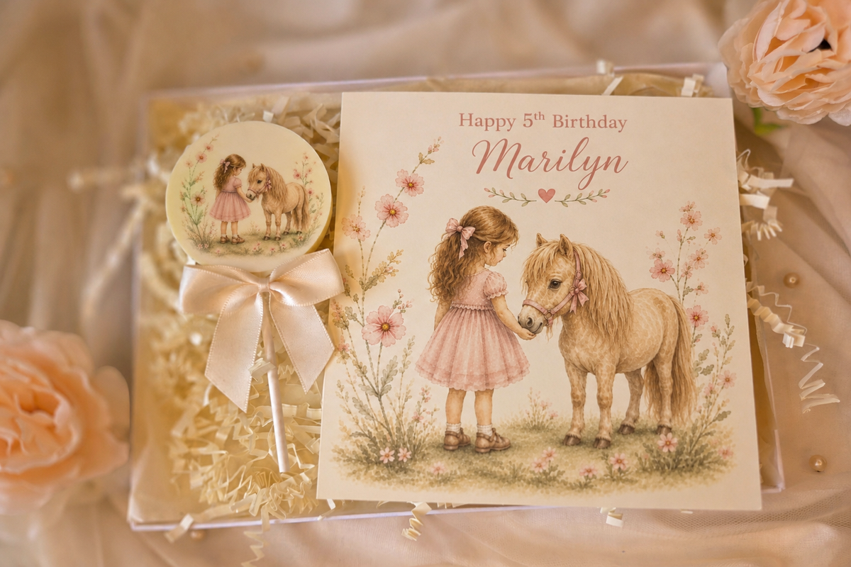 Personalised The Little Pony Promise Birthday Card and Chocolate Gift Box