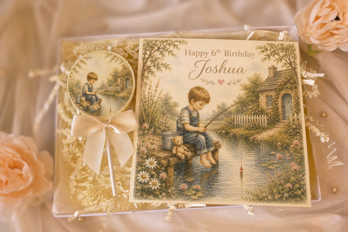 Personalised Gone Fishing Birthday Card and Chocolate Gift Box
