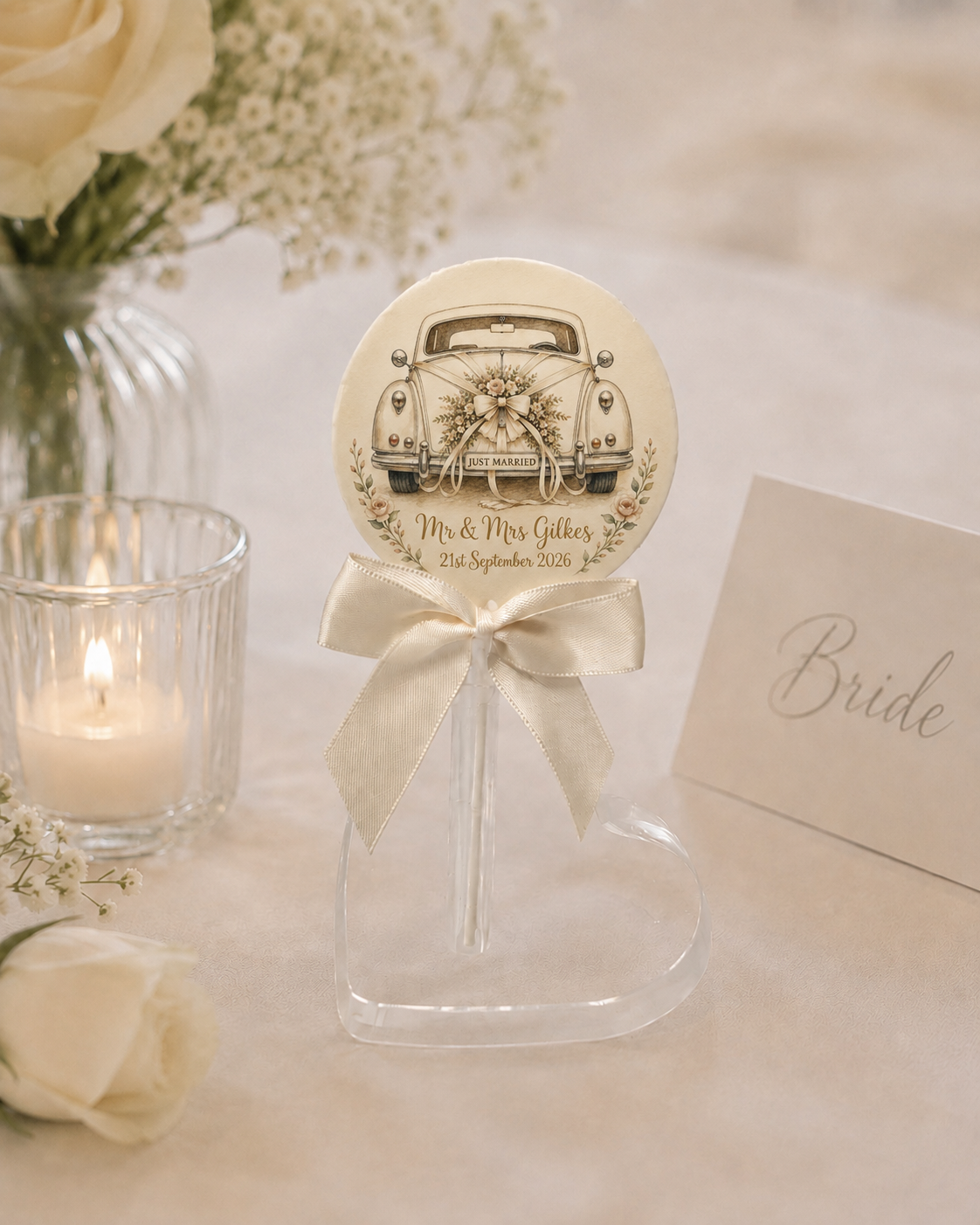 Personalised Just Married Wedding Favour Belgian Chocolate Lollipop
