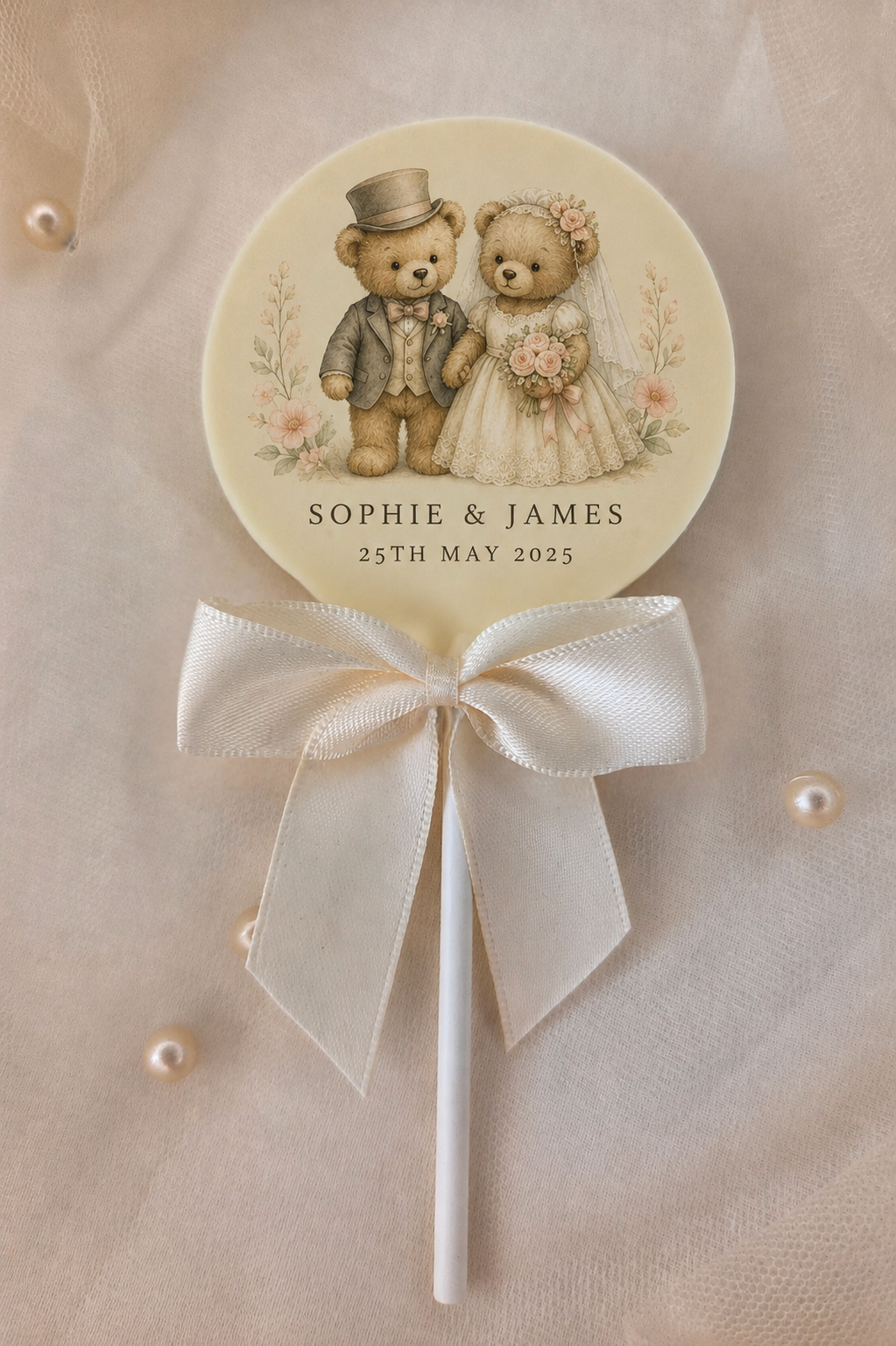 Personalised Teddy Bear Bride and Groom Wedding Favour Belgian Chocolate Lollipop