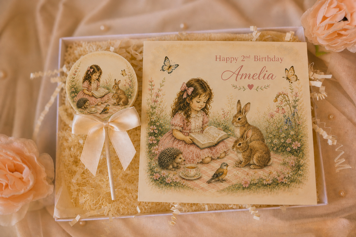 Personalised Once Upon a Woodland Birthday Card and Chocolate Gift Box