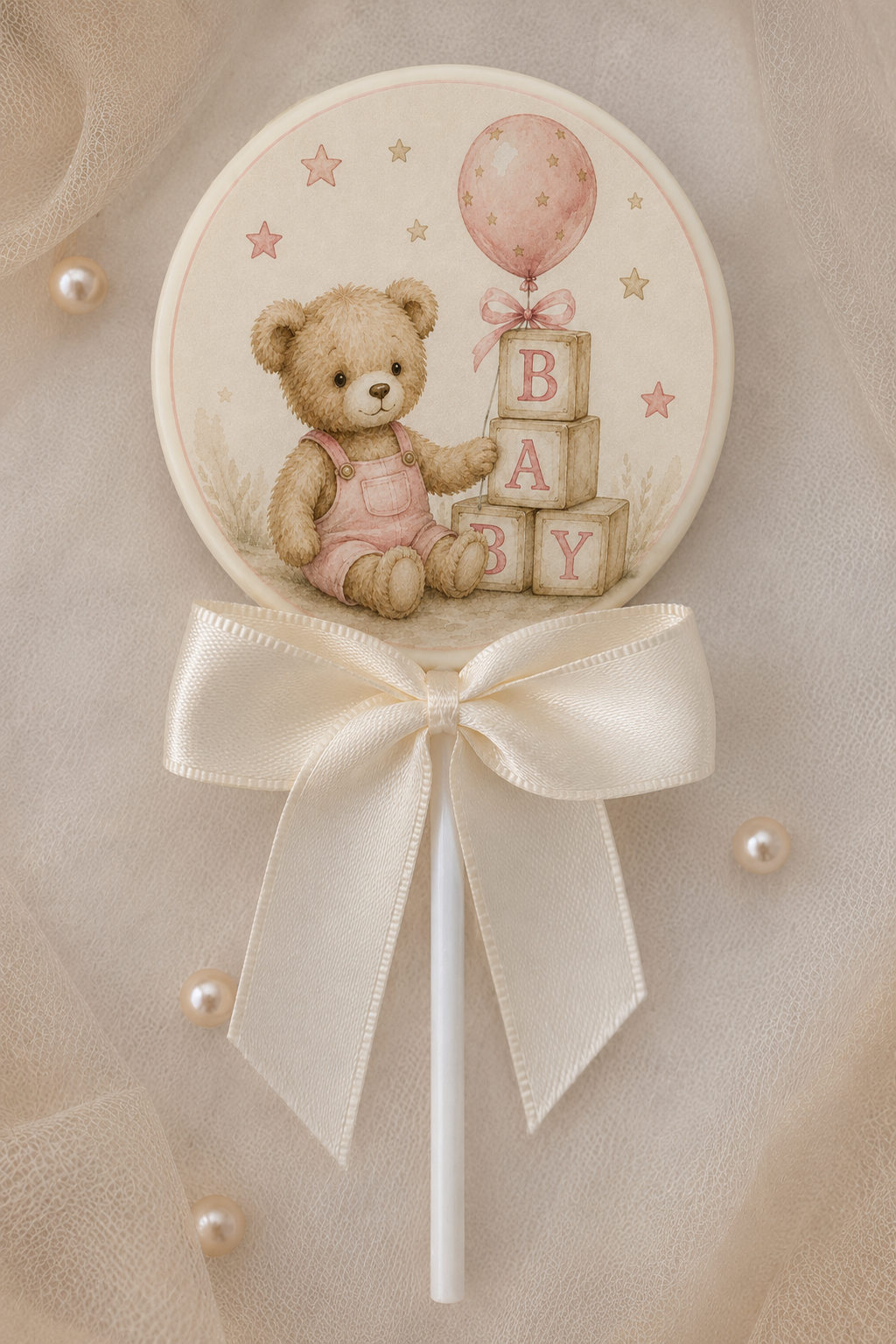 Personalised Little Pink Bear Baby Shower Card and Chocolate Gift Box