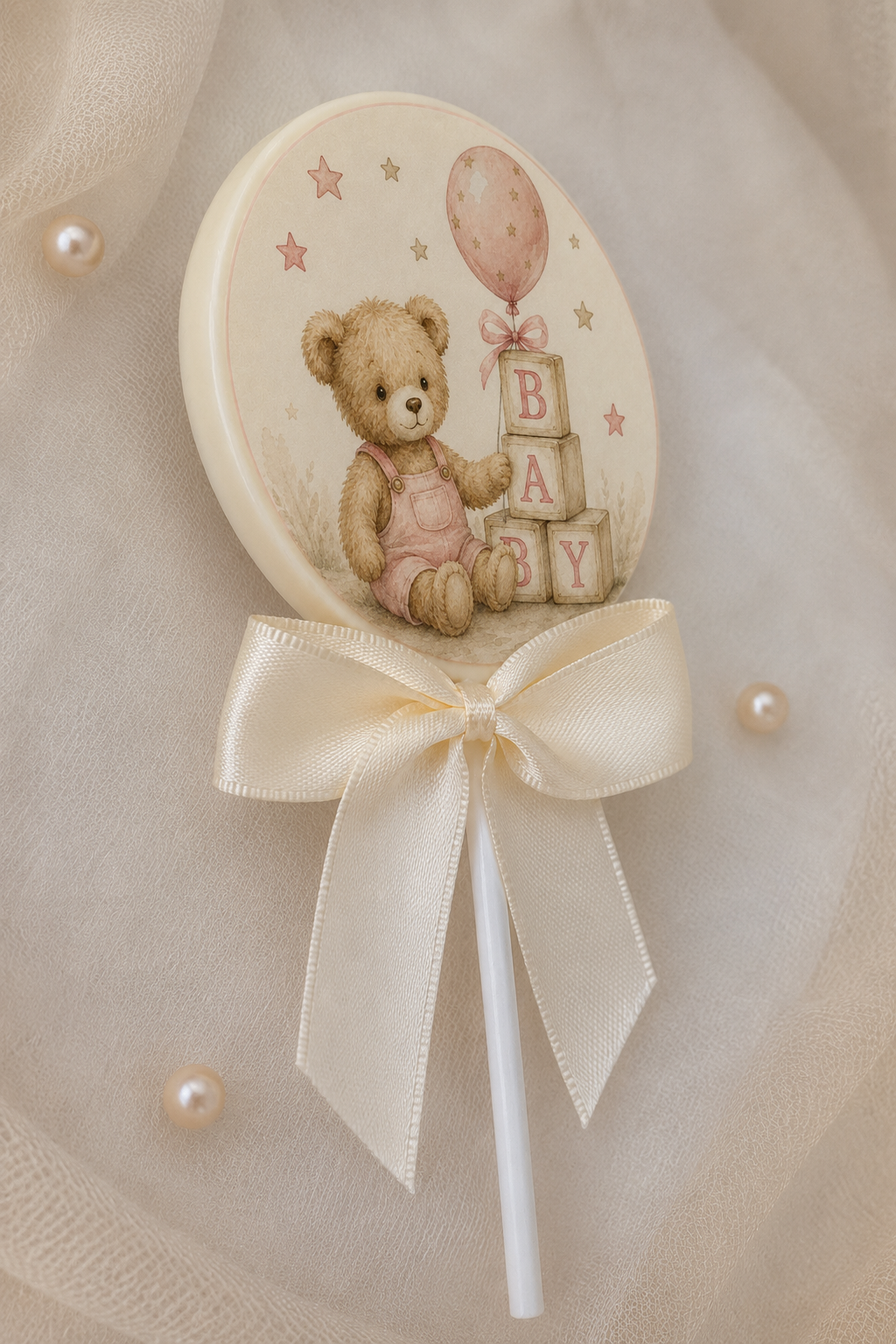 Personalised Little Pink Bear Baby Shower Card and Chocolate Gift Box