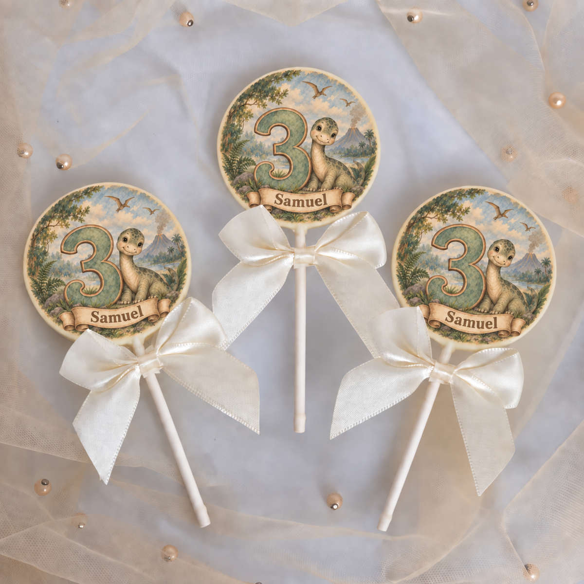Personalised Dinosaur Themed Birthday Party Favours Printed on to the Chocolate