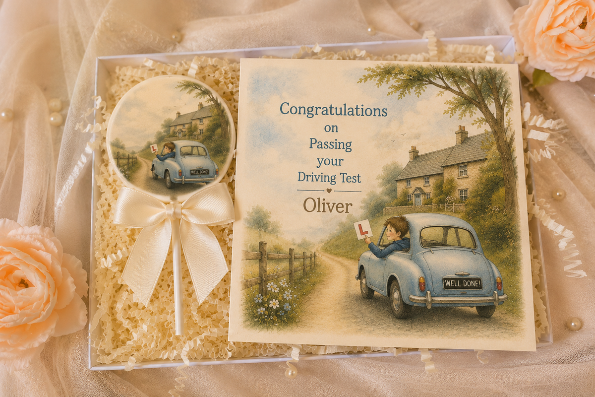 Personalised On The Road Blue Congratulations on Passing Your Driving Test Card and Chocolate Gift Box