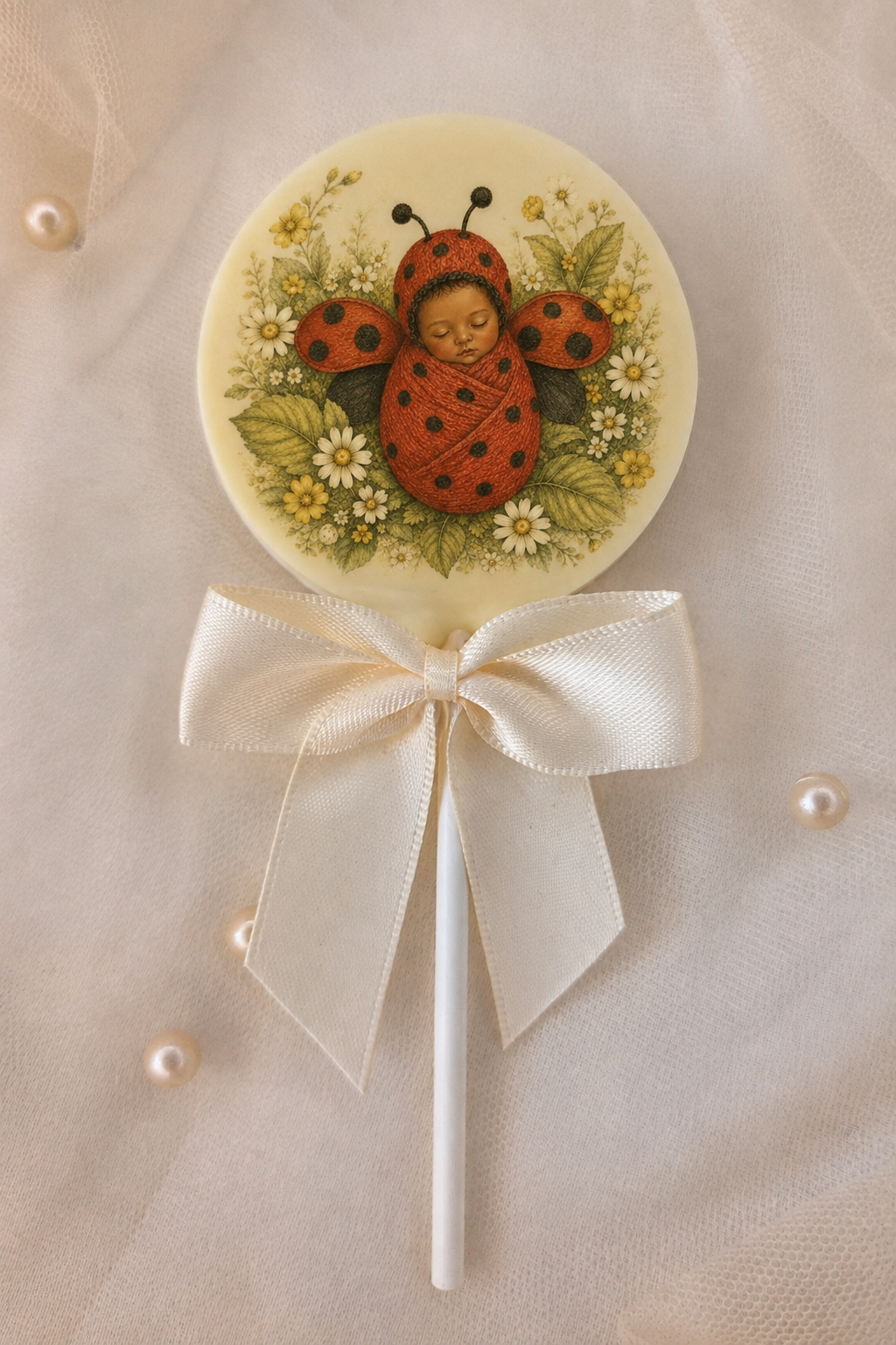 Personalised Sleeping Ladybird New Baby Card and Chocolate Gift Box