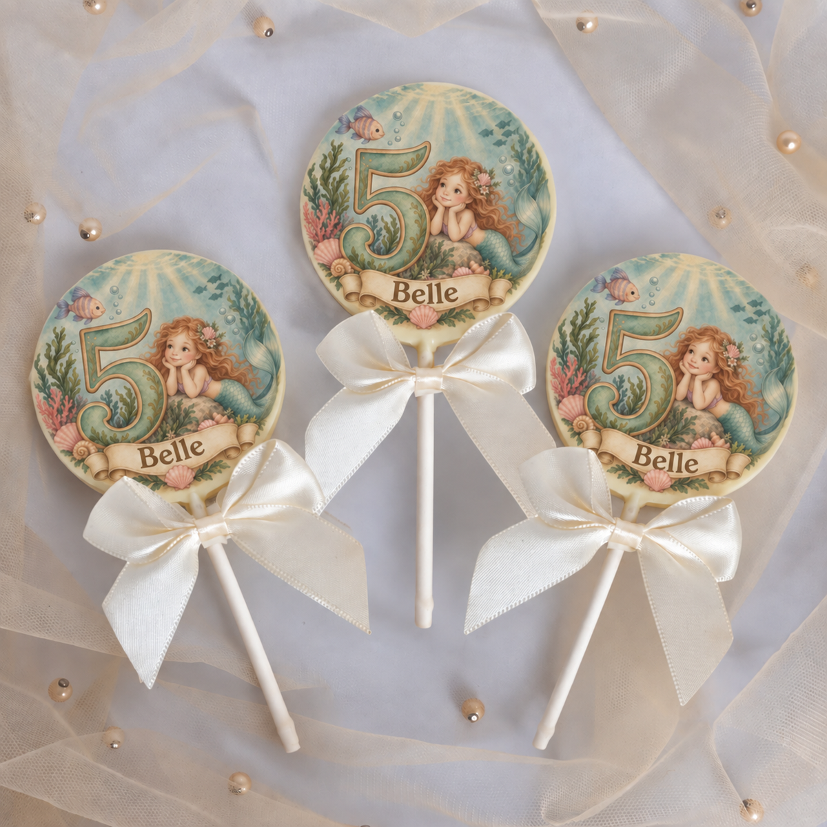 Personalised Mermaid Themed Party Favours Printed on to the Chocolate