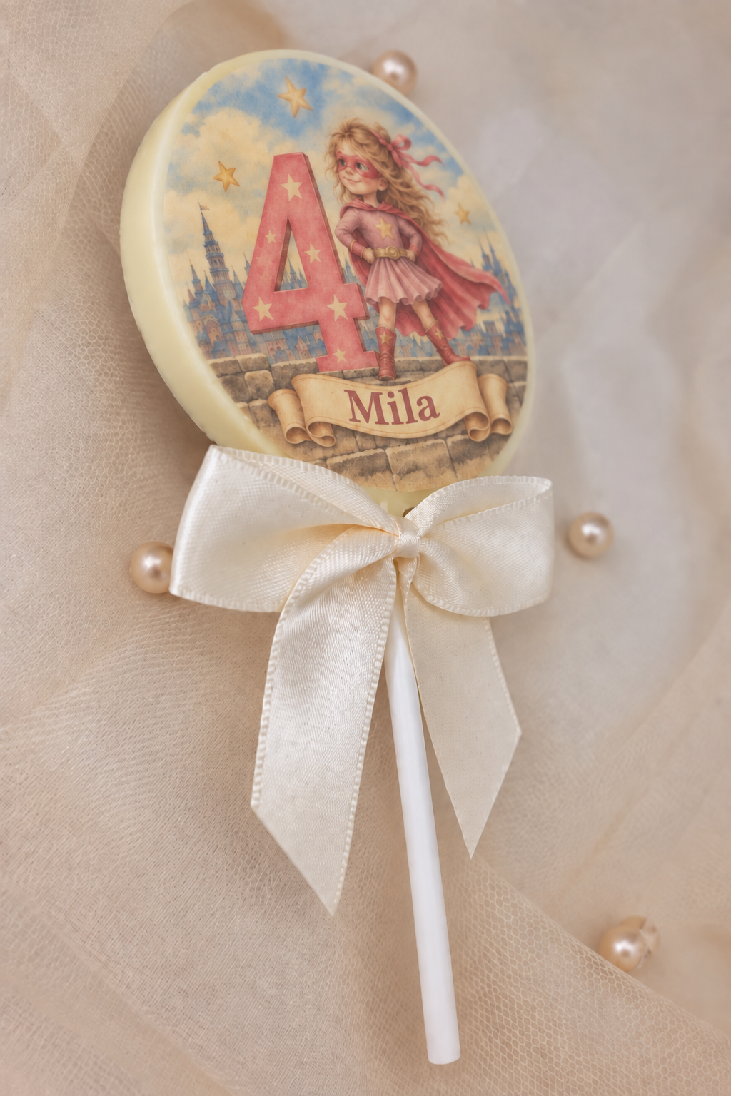 Personalised Superhero Girl Themed Birthday Party Favours Printed on to the Chocolate