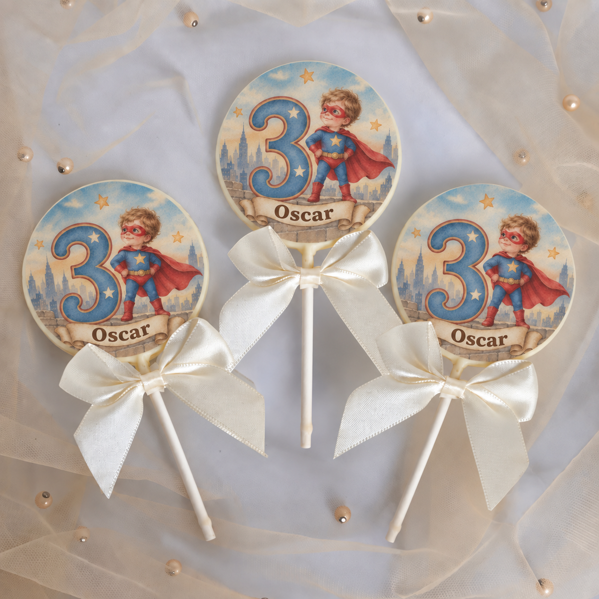 Personalised Superhero Boy Themed Birthday Party Favours Printed on to the Chocolate