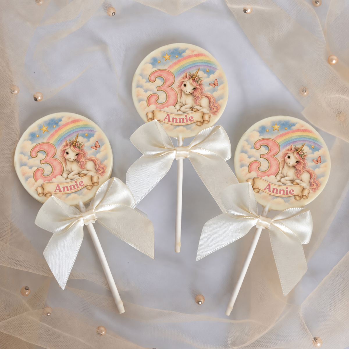 Personalised Unicorn Themed Birthday Party Favours Printed on to the Chocolate