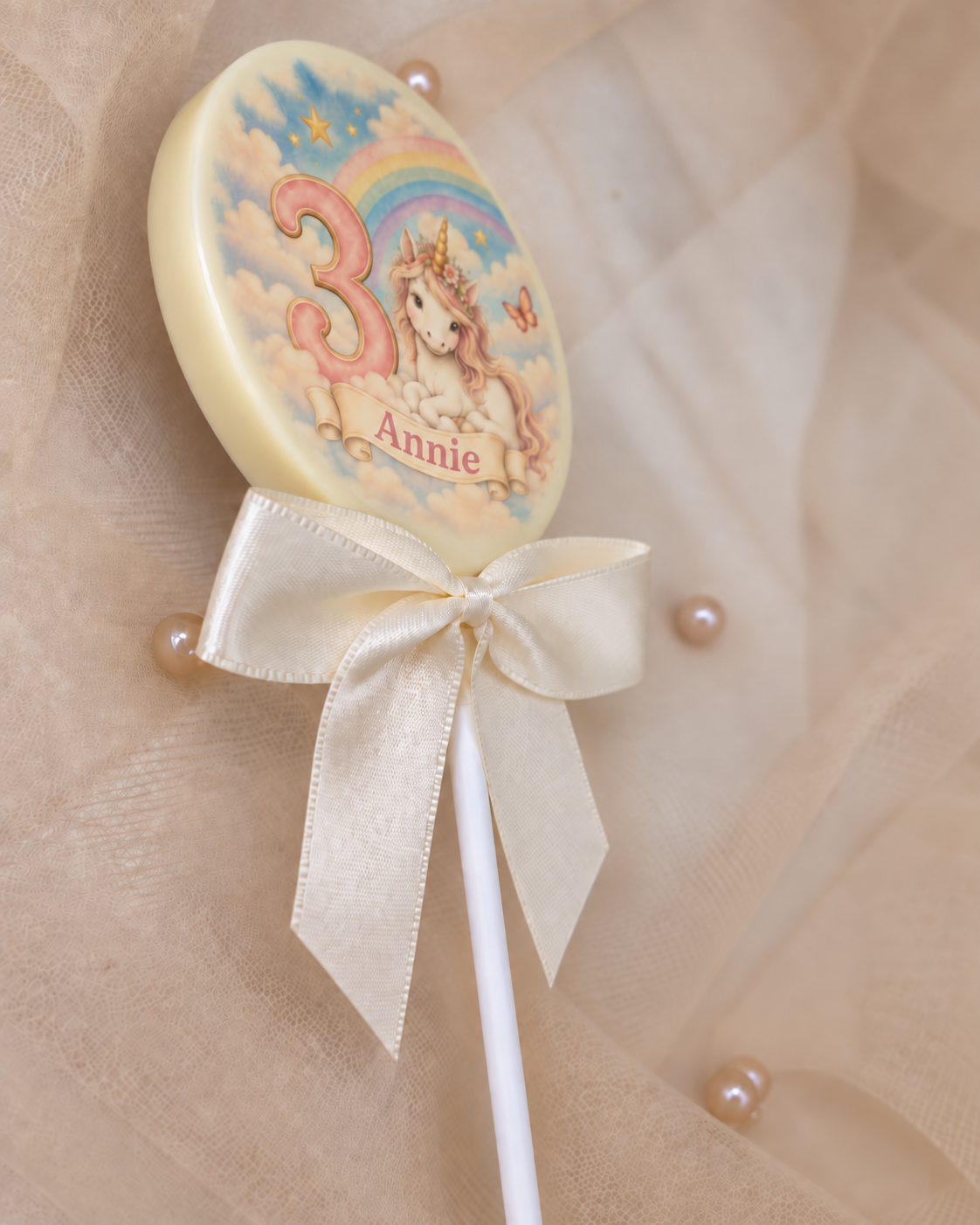Personalised Unicorn Themed Birthday Party Favours Printed on to the Chocolate