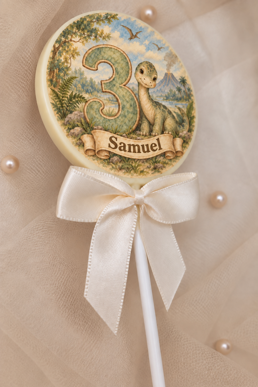 Personalised Dinosaur Themed Birthday Party Favours Printed on to the Chocolate