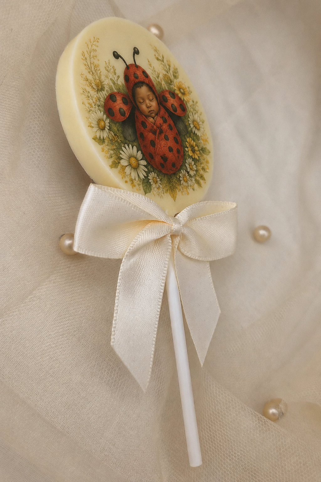 Personalised Sleeping Ladybird New Baby Card and Chocolate Gift Box