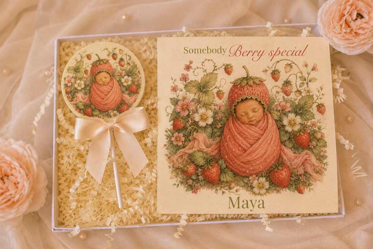 Personalised Berry Special New Baby Card and Chocolate Gift Box