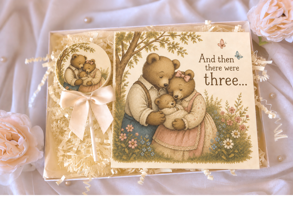 Personalised And Then There Were Three New Baby Card and Chocolate Gift Box