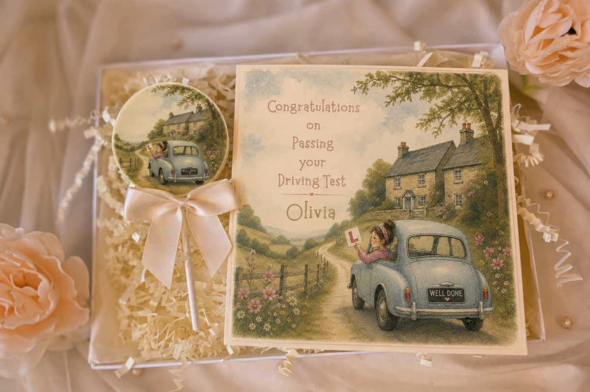 Personalised On The Road Pink Congratulations on Passing Your Driving Test Card and Chocolate Gift Box