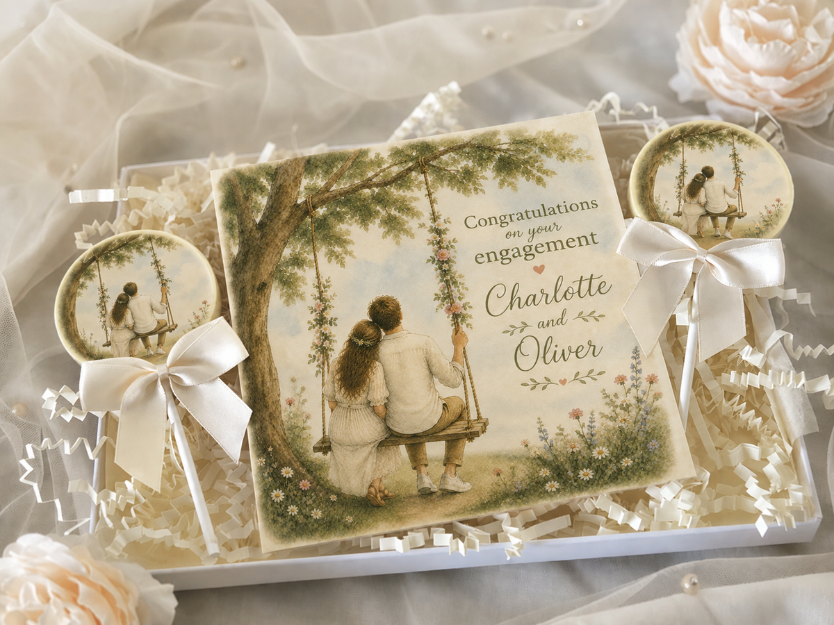 Personalised The Sweetest Swing Engagement Card and Chocolate Gift Box